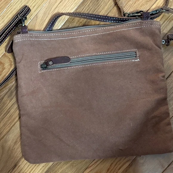 Myra Bag Floral Patterned Brown Leather Crossbody Bag - Picture 6 of 6